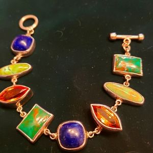 Vintage SS multi gemstone toggle bracelet